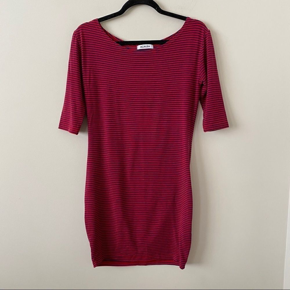 Azalea - Navy/Red Stripe Bodycon Mini Dress